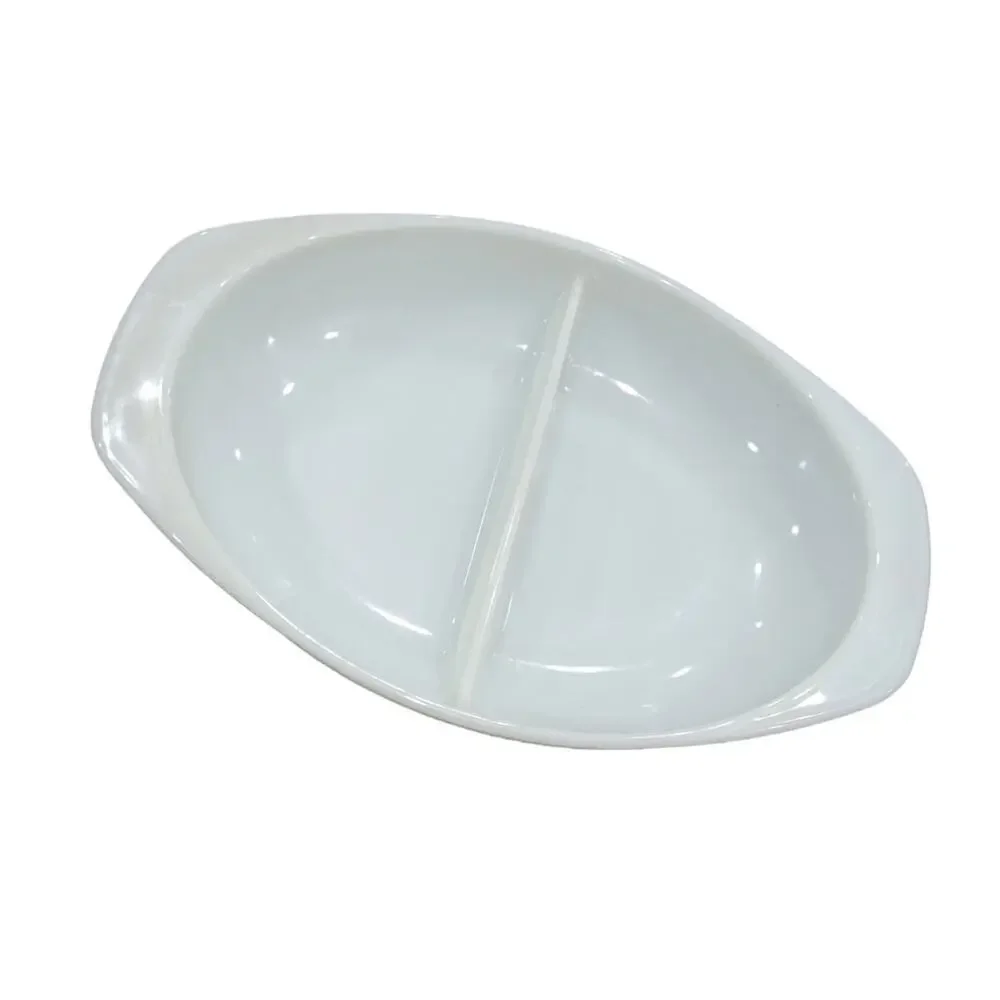 Pyrex Vintage Divided Oval Serving‎ Baking Milk Glass Dish 1.5qt White